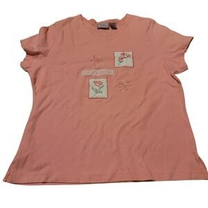 Vtg Womens Floral Embroidered Pink Top Shirt Size XL Spring Easter